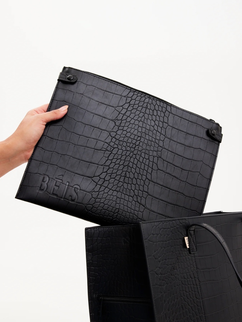Women’s Black Croc-Embossed Tote with Shoulder Strap - Picture 4 of 5